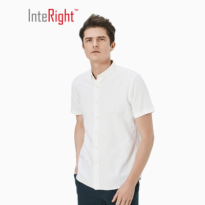 

INTERIGHT Moisture-Drying Mens Oxford Short Sleeve Shirt Blue 41 Yards