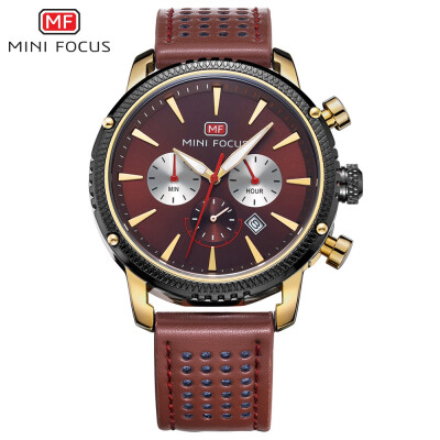 

MINI FOCUS Famous Top Brand Men Quartz Watch Leather Sport Men's Wrist Watch MF0010G