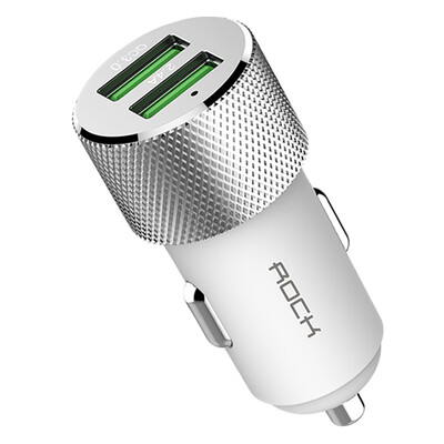 

ROCK H2 Dual USB Автомобильное зарядное устройство Цифровой светодиодный дисплей 5V 3.4A Алюминиевый сплав Быстрое зарядное напряжение Мониторинг для iPhone Samsung