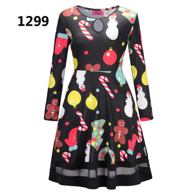 

Europe and America Christmas dress Christmas tree old man snowman bottom jigsaw dress Christmas print dress