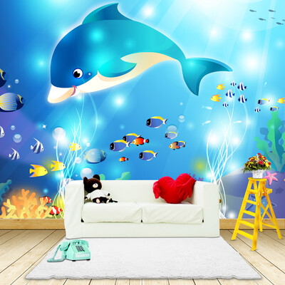 

Custom Photo Wallpaper Modern Underwater World Dolphin Childrens Room Bedroom Non-woven Wall Mural Paintings Wallpaper Prints