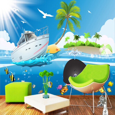 

Custom 3D Stereo Cartoon Blue Sky Sea Sightseeing Boat Photo Mural Wallpaper Kid's Room Living Room TV Sofa Setting Room Fresco