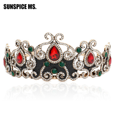 

Новые итальянские женщины Vintage Tiaras Crown Antique Flower Big Red Resin Hair Jewelry Классический дизайн высокой моды Свадебны