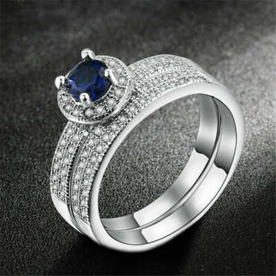 

Silver Color Blue Crystal Ring Set Fashion Wedding & Engagement Ring Set Jewelry For Women with Austrian Crystal R506