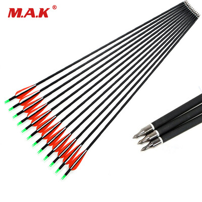 

12 pcs New Spine 500 Carbon Arrow With Replaceable Arrowhead 30 Length Archery for CompoundRecurve Bow Hunting