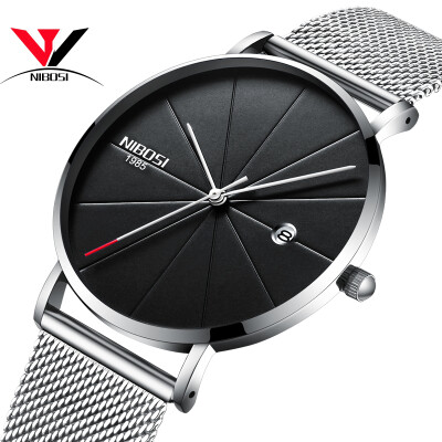 

Ultra Thin Men Quartz Wrist Watch Mesh Band Simple Fashion Leather Strap Watch NIBOSI 2018 New Brand Luxury Wristwatches Relogios