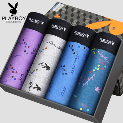 

Playboy Mens Underwear Panties Mens Boxer Fashion Breathable Print Boxer 4 Gift Boxes Violet Orchid Gray Blue Ink Combination XXL