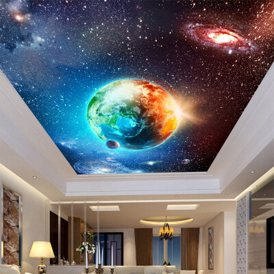 

Large Custom Mural Wallpaper Ceiling Zenith Continental Hotel Bar KTV Clubs Ceiling Wallpaper Cool Starry Sky Earth Photo Murals