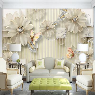 

Papel De Parede 3D Paisagem European Style 3D Stereoscopic Jewelry Diamond Flower Wallpaper Living Room Luxury Home Decor Murals