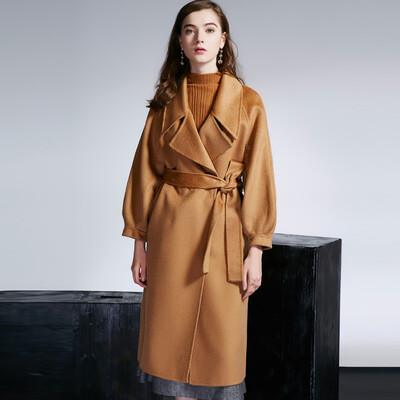 

HOLYYREAL 2017 Brand New Ladiess 100 Wool Coats With Belt Solid Color Lantern Cuffs Loose Fit Womens Top Quality Wool Outerwear