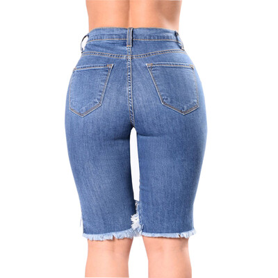 

Summer Fashion Womens Denim Pants Ripped Hole Jeans Stretch Knee Length Jeans Sexy Torn Femme Skinny Body Jeans