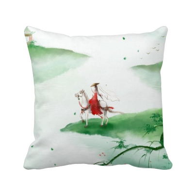 

Riding A Horse Go Chinese Watercolor Polyester Toss Throw Pillow Square Cushion Gift