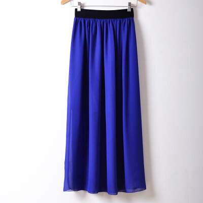 

Women Casual Solid Color Long Dress Elastic waist large size chiffon half-length skirt dress L04