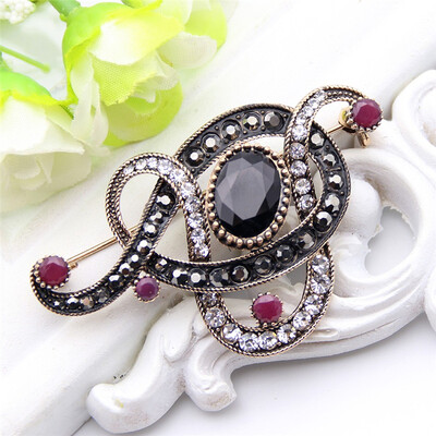 

Vintage Turkish Music Notation Brooch Pin Women Abstract Line Jewelry Antique Gold Color Resin Brooch Broches Hijab Scarf Pins