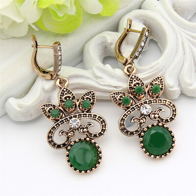 

Vintage Turkish Women Resin Flower Earrings Hollow Arabesque Clover Hook Earring Antique Gold Color India Muslim Bride Jewelry