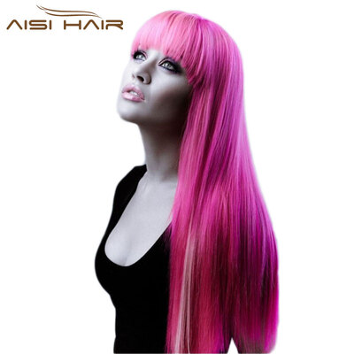 

AISI HAIR Synthetic Wigs 30 inch Long Purple With Bang Wig for Women Straight Hair Can Be Cosplay