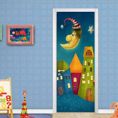 

3D Cartoon Castle Детская комната Mural Обои ПВХ самоклеящиеся дверные наклейки Creative DIY Home Decor Papel De Parede 77cmx200cm