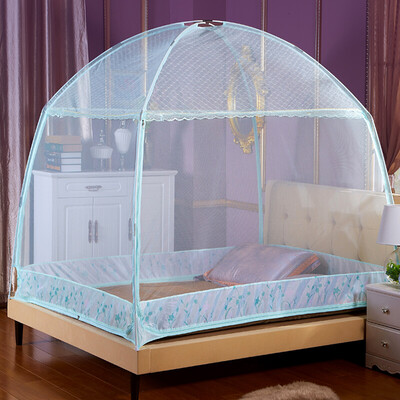 

Jiuzhou deer mosquito net home textile three door upgrade version lace zipper double bottom yurt mosquito net can hang fan water blue 12 m bed
