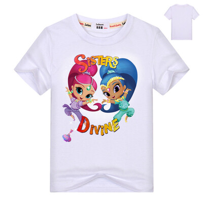 

2018 Shimmer And Shine T-Shirt для девочек Shimmer Shine Girls Tops Baby Girl Хлопок Тис Фиолетовые рубашки Футболки для девочек О