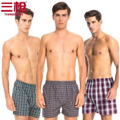 

Three guns mens cotton trousers cotton-dyed loose large size mens trousers shorts pants 3 pieces blue green grid blue yellow grid red green grid