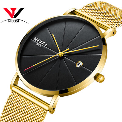 

Ultra Thin Men Quartz Wrist Watch Mesh Band Simple Fashion Leather Strap Watch NIBOSI 2018 New Brand Luxury Wristwatches Relogios