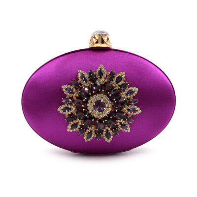 

Milisente Women Evening Bags Ladies Crystals Diamond Flower Purses Fashion Silk Oval Round Wedding Box Clutches Purse