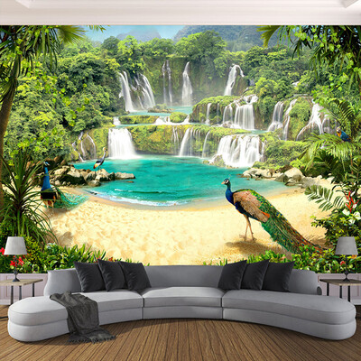 

Custom 3D Wallpaper Murals Waterfall Peacock Lake Landscape 3D Effect Living Room Sofa TV Background Wall Mural Photo Wall Paper