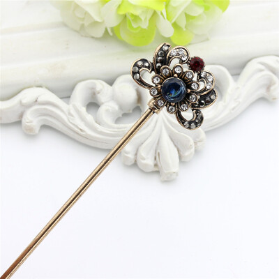 

Vintage Turkish Women Flower Hair Sticks Clasp Mellow Resin Jewelry Retro Gold Color India Hairwear Arabia Bride Bun Hairpin