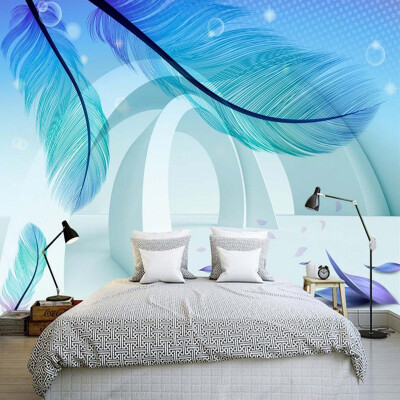 

Custom Photo Wallpaper Modern Simple Fashion 3D Stereo Space Blue Feather Creative Art Mural Paintings Wallpaper Living Room