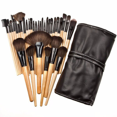 

professional 32pcs makeup brush set full completed cosmetic brush kits with pu holder case burlywood