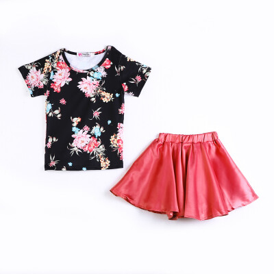 

CANIS@2017 Hot Baby Girls' Solid Floral T-Shirt+Skirt Set