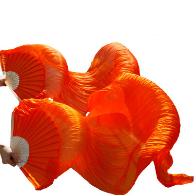 

New Arrivals Stage Performance Dance Fans 100 Silk Veils Colored 180cm Women Belly Dance Fan Veils 2pcs Orange