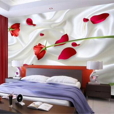 

Романтическая роза 3D Silk Wallpaper Современный простой прикроватный свадебный дом Интерьер домашнего декора Нетканая роспись Papel De Parede Цветочная