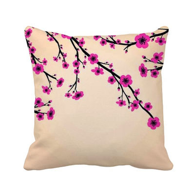 

Japan Pink Black Sakura Art Square Throw Pillow Insert Cushion Cover Home Sofa Decor Gift