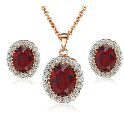 

Yoursfs® 18K Rose Gold Plated Fully-jewelled Simulated Ruby Necklace And Earring Jewelry Use Austrian Crystal Bridal Sets