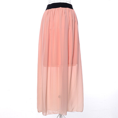 

Women Casual Solid Color Long Dress Elastic waist large size chiffon half-length skirt dress L04