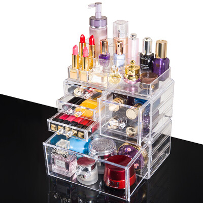 

Vilscijon Victorian transparent acrylic cosmetic storage box multi-function two-layer desktop makeup finishing box 3008