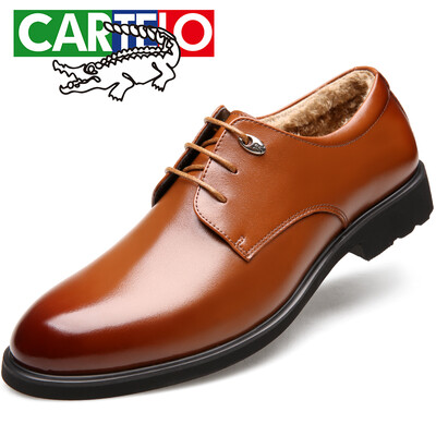 

CARTELO British leather men&39s shoes business dress shoes casual men&39s low to help tie the shoes men 1511 brown plus cotton version 43