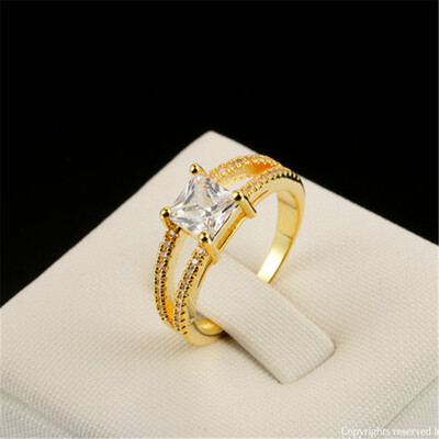 

High Quality 18K Gold Plated CZ Diamond Square Crystal Bijoux Fashion Wedding Engagement Women Rings R543