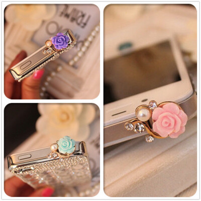 

Rose Flower 3D Crystal Bead Pearl Anti Dust Plug Charms For 3.5mm Phone