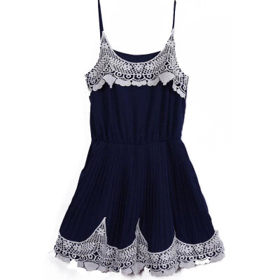 

Lovaru ™New 2015 fashion Women white lace black patchwork cute dress Sleeveless off-the-shoulder lovely mini dress