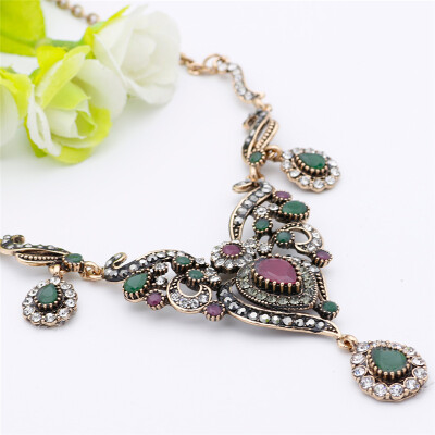 

Gorgeous Turkish Women Flower Vintage Necklace Antique Gold Color Water Drop Resin Neckalce Jewelry India Bohemia Wedding Bijoux