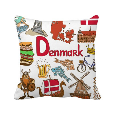 

Denmark Landscap Animals National Flag Square Throw Pillow Insert Cushion Cover Home Sofa Decor Gift