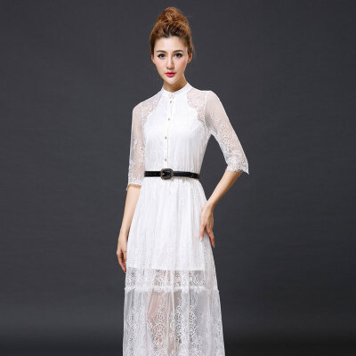 

Lovaru ™summer style 2015 new women dress Cultivate one's morality show thin lace pure color dress