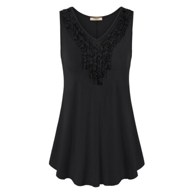 

2018 Summer Vintage Applisques Sleeveless Women Tunic Top Solid Tee Fold V-Neck Loose Knitted Female Tank Women Vest Tee Shirt