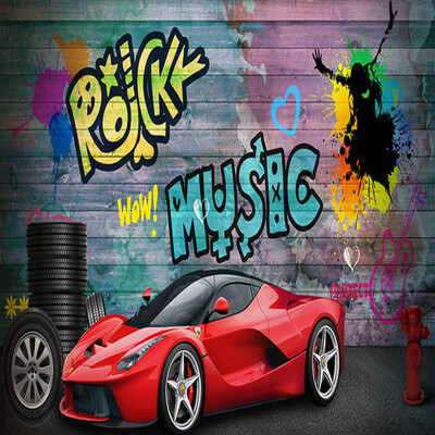 

Пользовательские Any Size Mural 3D Stereo Red Sports Car Graffiti Wallpaper Retro Cafe Restaurant Backdrop Wall Decor Fresco Papel Murals