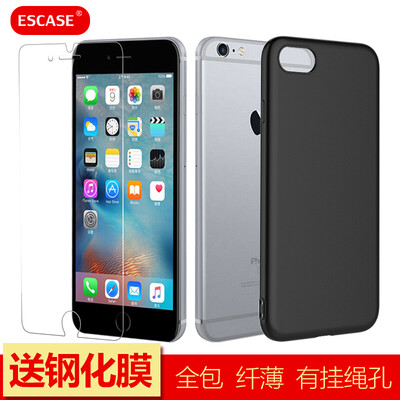 

Shell Film Set ESCASE Apple iPhone66S Mobile Shell Black Silicone Protective sleeve Send Steel film