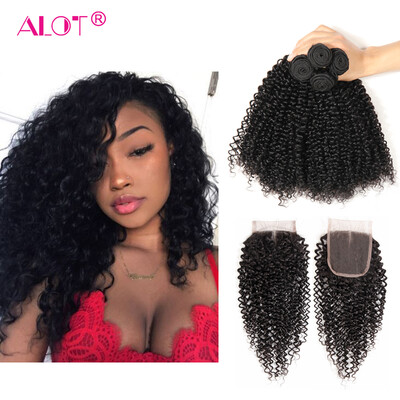 

Alot Hair Kinky Curly with Closure Indian Kinky Curly 4 Bundles with closure Deep Curly virgin human hair