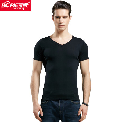 

Baopai BOPIE Mens vest Mens cotton T-shirt short-sleeved casual sports breathable bottoming shirt black V-neck XXL 180105