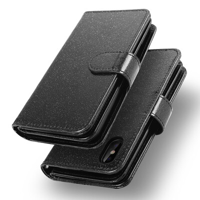 

For iPhone X Case, Bling Sparkle Apple iPhone X [Wrist Straps] Flip Folio [Kickstand Feature] PU leather wallet case with ID&Credi